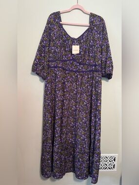 NWT BloomChic Purple and Black Floral Empire-Waist Dress Plus Size 18-20